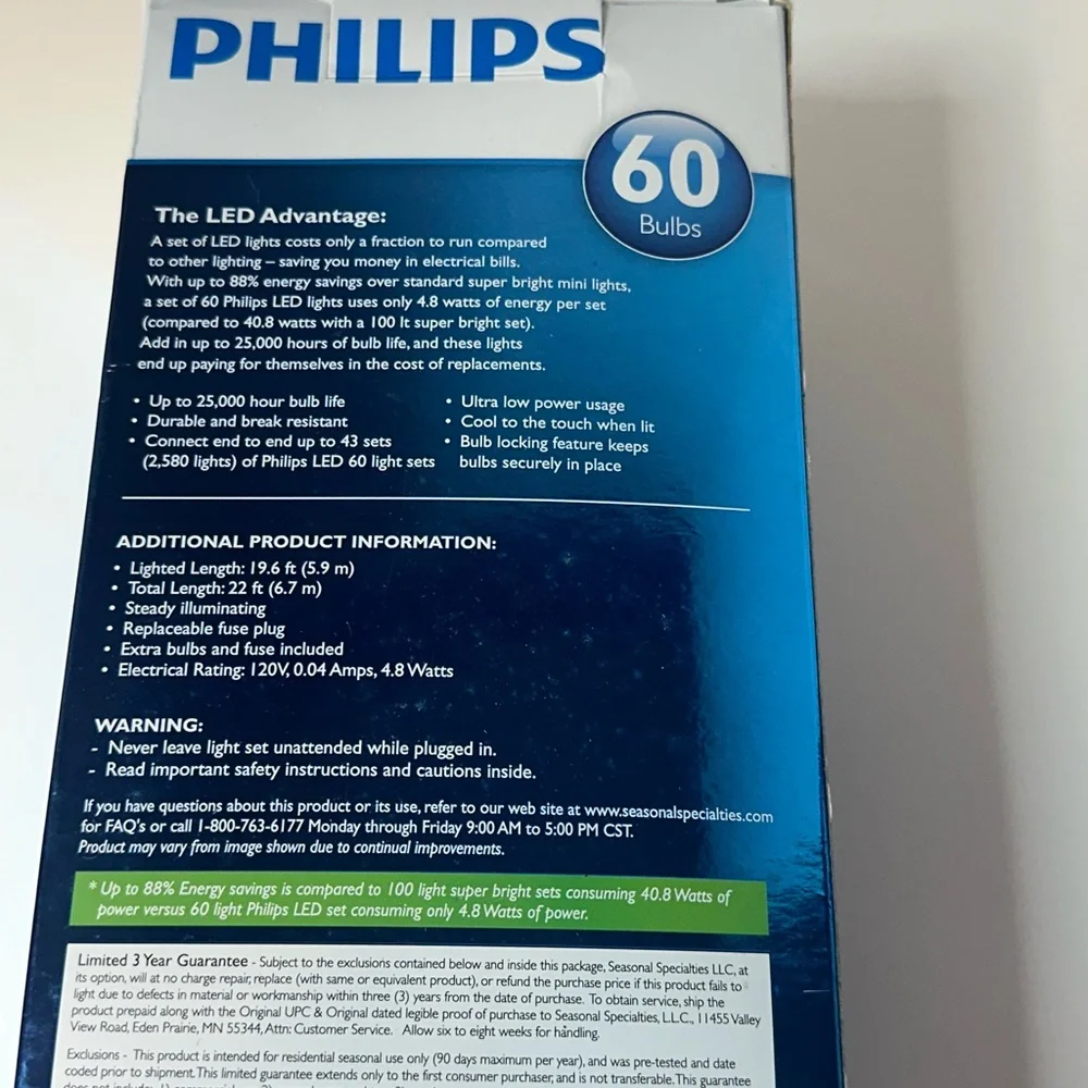 Philips 60 LED Multi Dome Lights Energy Saving Indoor Outdoor Green Wire 22ft
